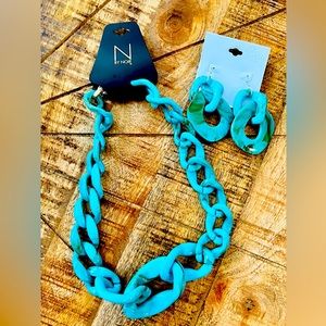 Noir acrylic turquoise large link necklace with earrings set.